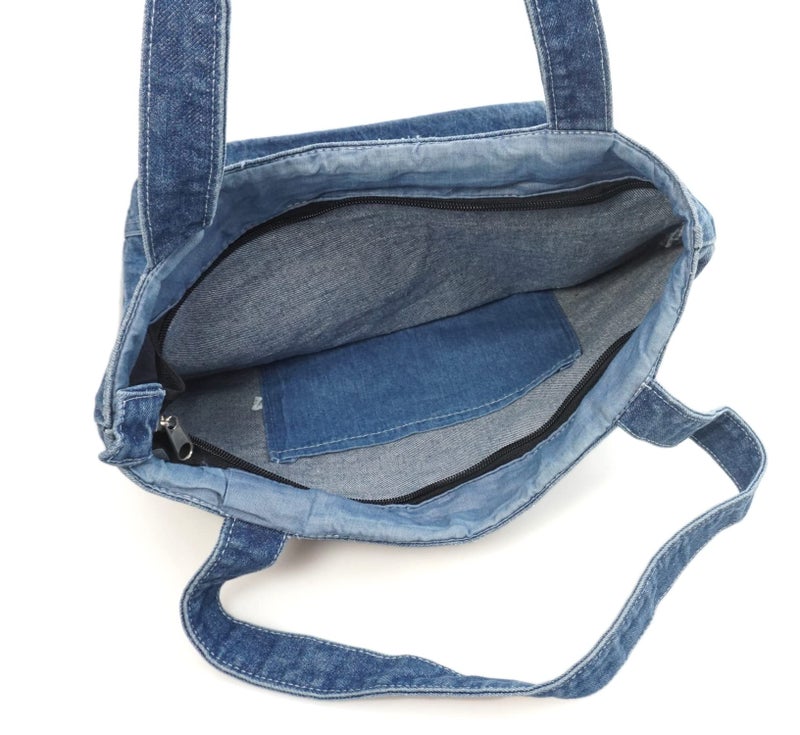 YunZh Canvas Bag Denim Tote Shoulder Handbag Shopping Travel Pockets Reusable Grocery Bags - Image 4
